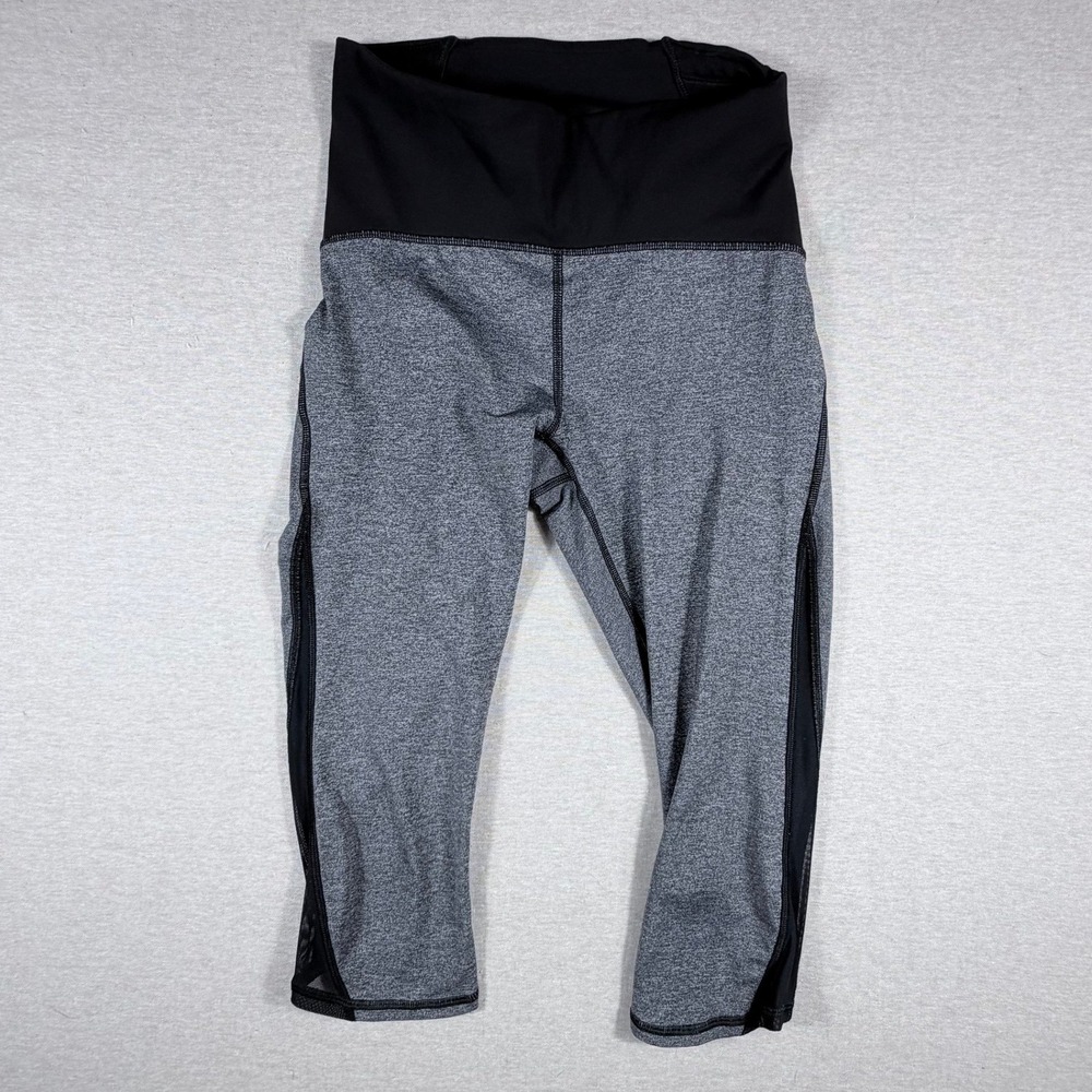 Lululemon Wunder Under Crop Gray Black Mesh Panel High Rise Leggings Size 6
